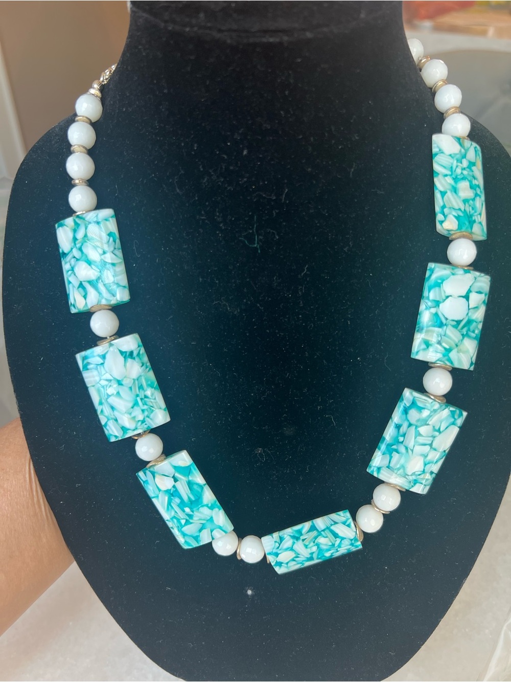 Turquoise Mosaic Rectangular Bead Necklace - Women Jewelry